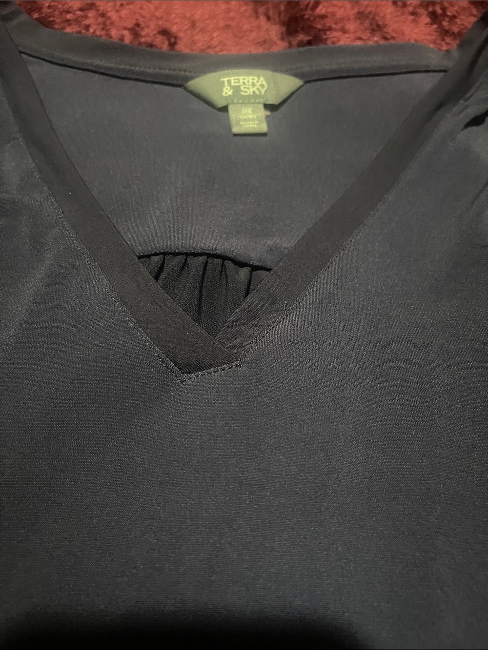 Terra & Sky Black V-Neck Blouse with Trim Navy Blue